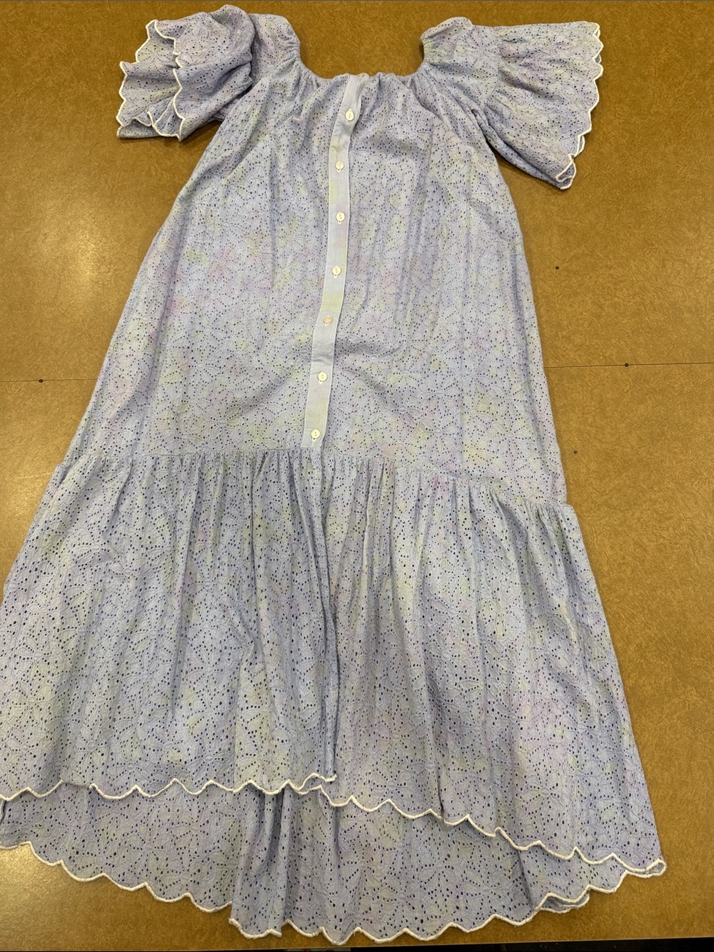 Light Lavender Eyelet Maxi Dress with Scalloped Trim